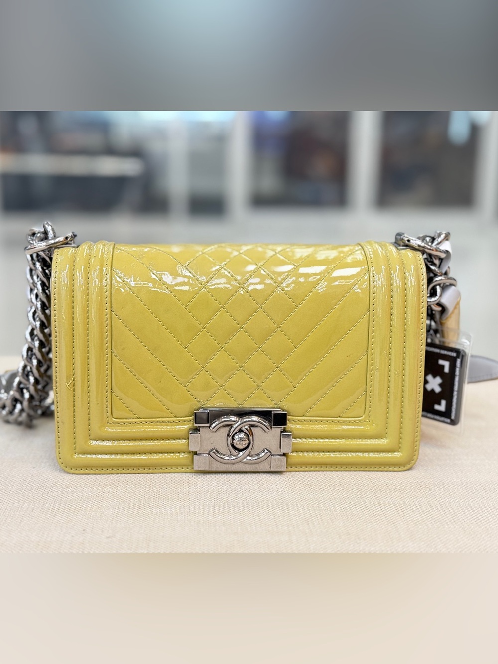 CHANEL Green Pattern Leather Small Leboy
